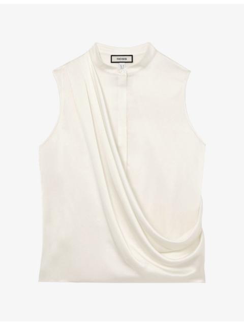 REISS Gia Draped-Detail Sleeveless Silk Top