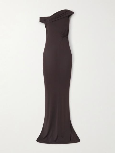 Rick Owens Sahara asymmetric paneled gathered jersey gown Brown