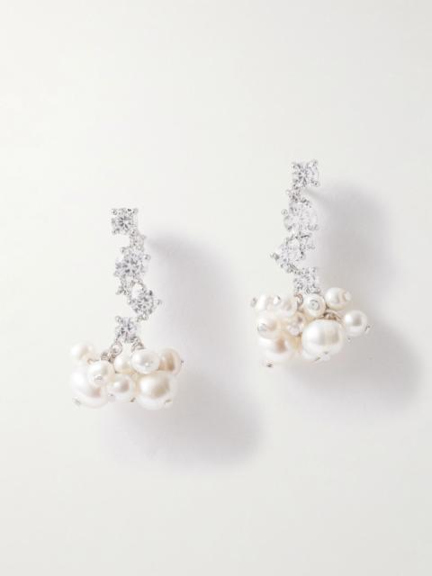 Completedworks Rhodium-plated recycled silver pearl and crystal earrings White