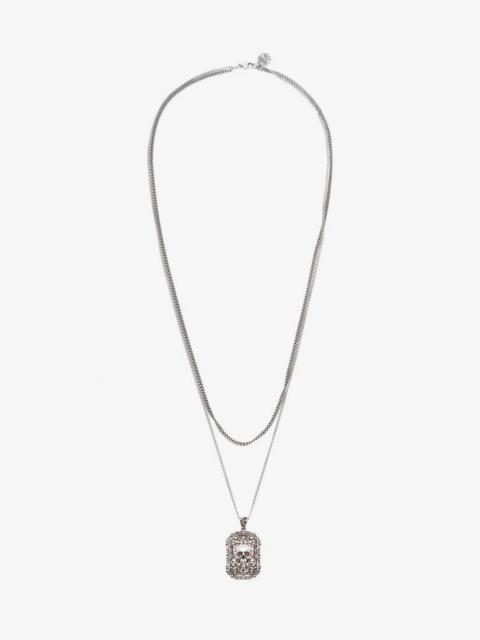 Alexander McQueen Engraved Skull Necklace in Antique Silver