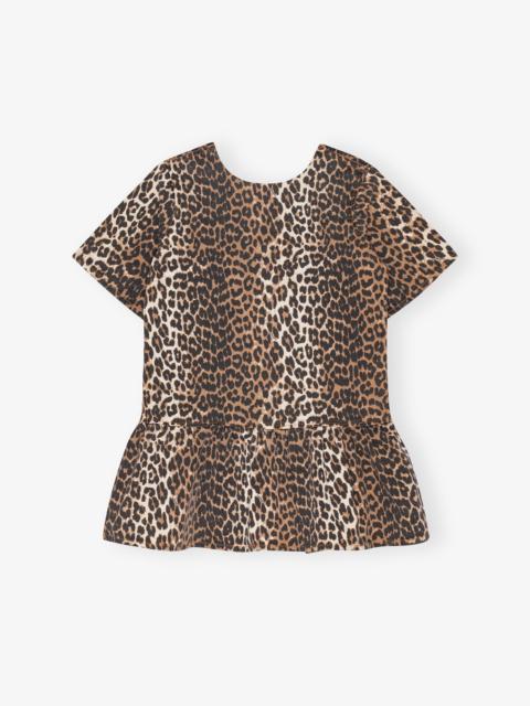 GANNI LEOPARD OPEN-BACK MINI DENIM DRESS