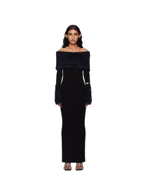Jean Paul Gaultier Black Viscose Ribbed & Hairy Maxi Dress