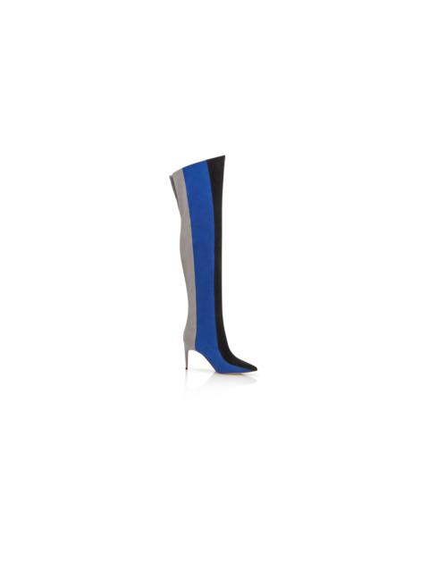 Manolo Blahnik Black, Blue and Grey Suede Thigh High Boots