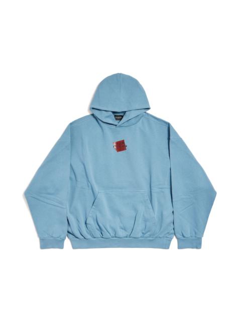 BALENCIAGA Men's Taped Balenciaga Back Hoodie Medium Fit in Grey Blue