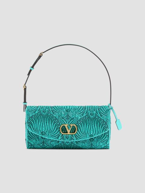 Valentino Women's DeVain Small Shoulder Bag in Jacquard Cloqué Lurex Fabric - Teal