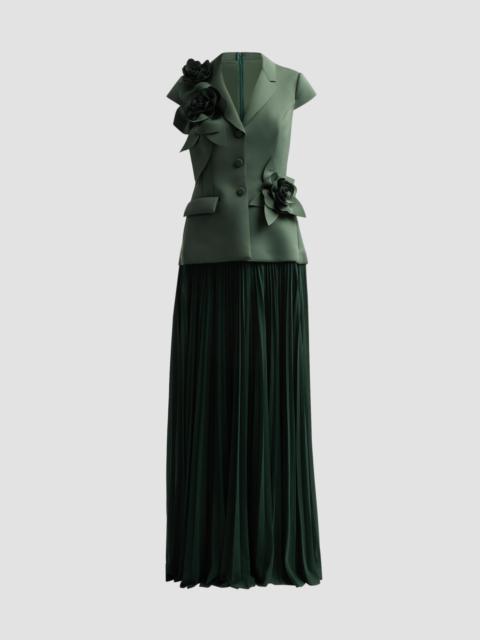 BADGLEY MISCHKA Women's Blazer Floral Appliqué Pelated Gown - Forest