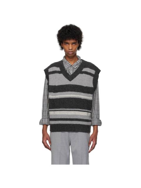 C2H4 Gray & Black Hollow Out V-Neck Knit Vest