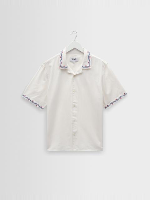 Wax London Didcot - Ecru Cross-Stitch Border Short-Sleeve Shirt