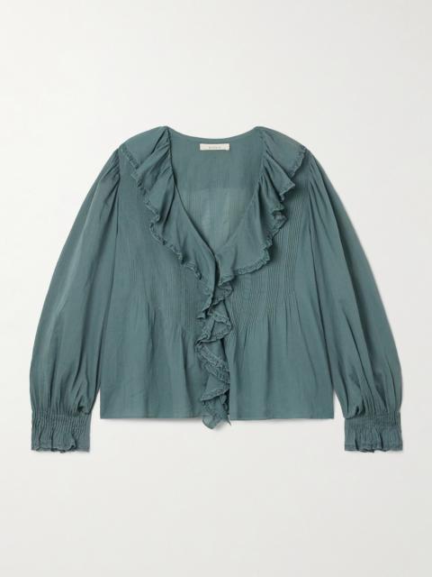 DÔEN Hardy Lace-trimmed Ruffled Pintucked Organic Cotton-voile Blouse