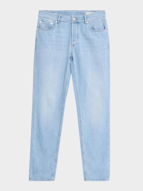 Brunello Cucinelli Men's Light-Wash Denim Tapered-Leg Jeans
