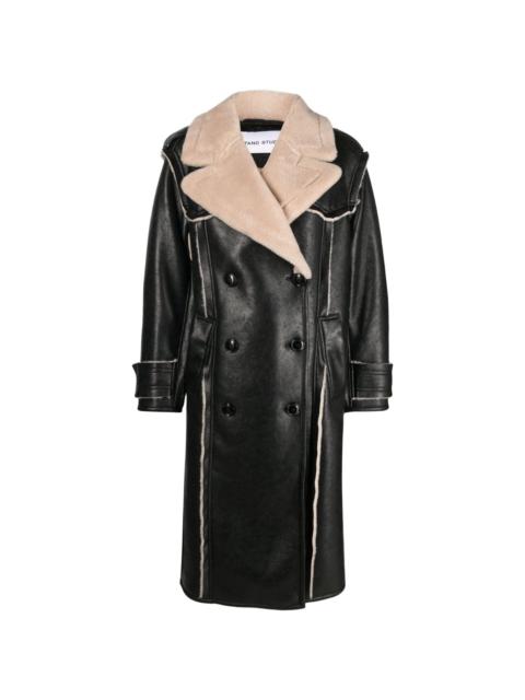 Frankie double-breasted faux-leather coat