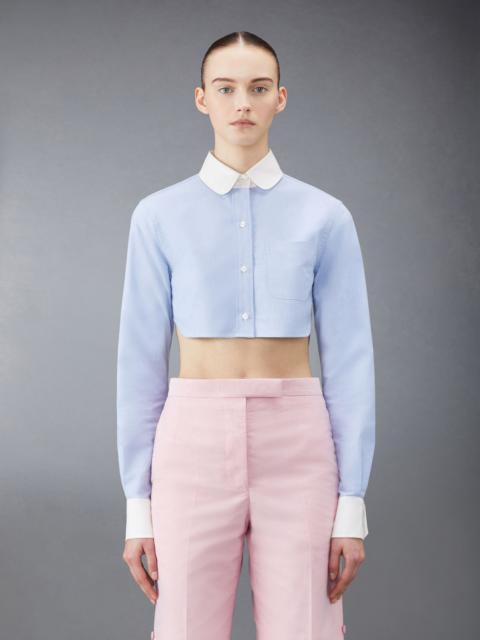 Double Satin Organza Combo Cropped Round Collar Shirt