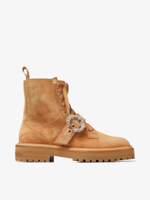 Cora Flat
Caramel Suede Combat Boots with Crystal Buckle