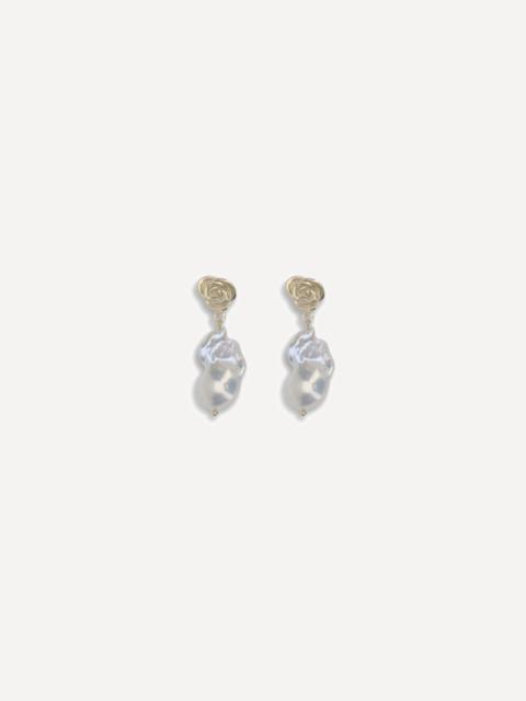 Baroque pearl drop earrings with a rose stud