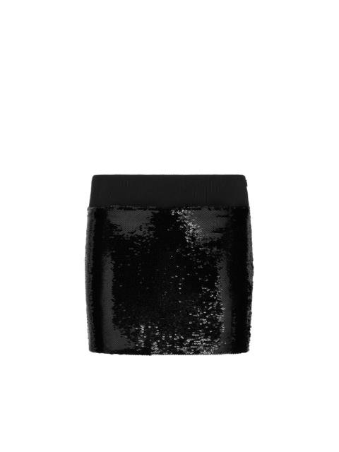 LIQUID SEQUINS ON STRETCH TULLE MINI SKIRT