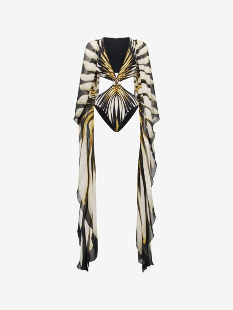 Roberto Cavalli Ray Of Gold Print Cut-out One-Piece Swimsuit