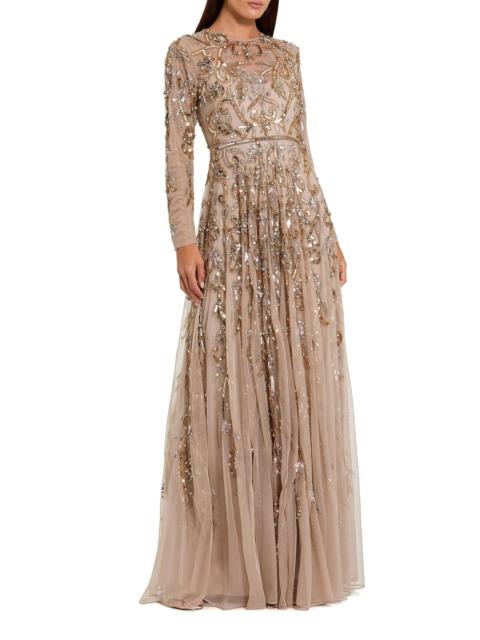 MAC DUGGAL Women's Sequin & Bead-Embellished Chiffon Gown - Mocha Gold