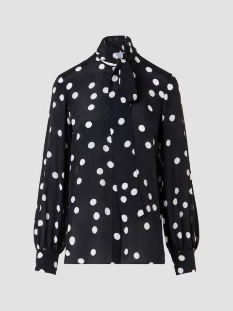AKRIS Women's Polka Dot Silk Tieneck Blouse - Black Cream