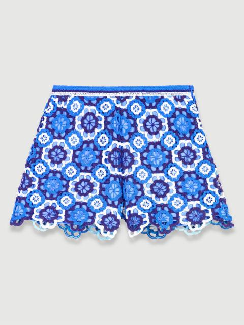 maje Three-tone crochet shorts