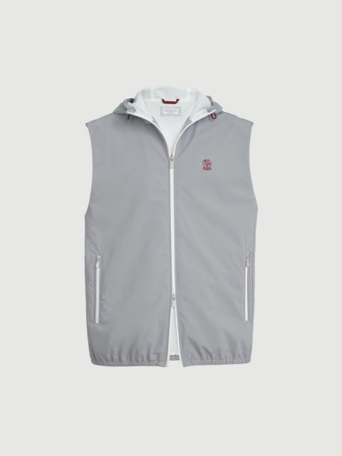 Brunello Cucinelli Bonded nylon hooded vest with logo