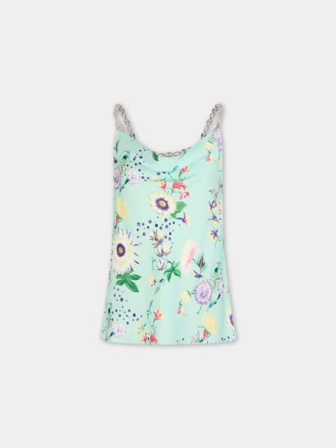 rabanne FLORAL PATTERNED TOP WITH CHAIN DETAILS