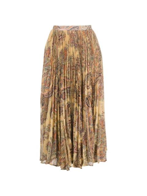 Etro Paisley-print pleated silk midi skirt