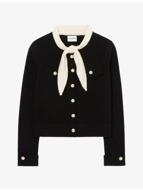 Claudie Pierlot Tie-Neck Knitted Wool and Cotton Cardigan