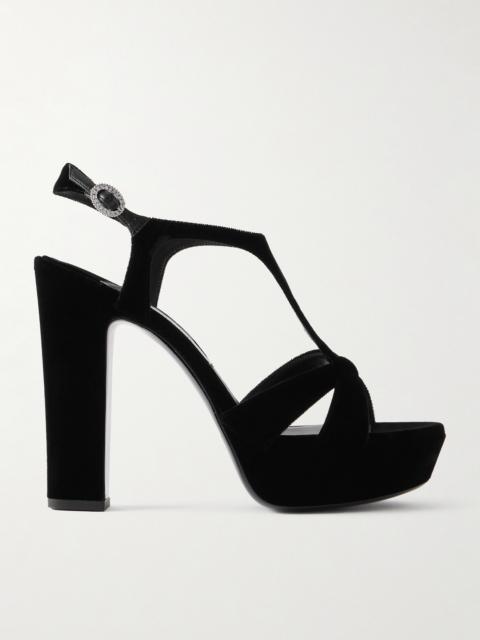 JIMMY CHOO Kesia 120 Crystal-embellished Velvet Platform Sandals