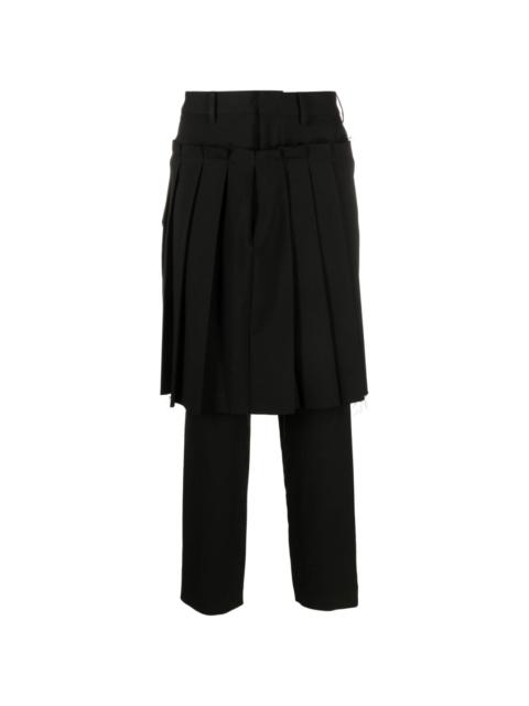 pleated-skirt tailored trousers