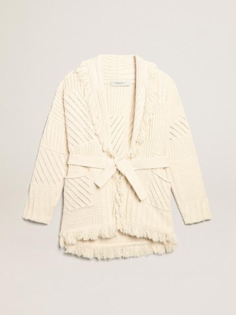 Golden Goose Belted cardigan in papyrus-colored cotton