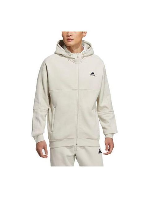 adidas Men's adidas Fleece Lined Stay Warm Sports Hooded Cardigan Jacket Bauxite Brown HG1833