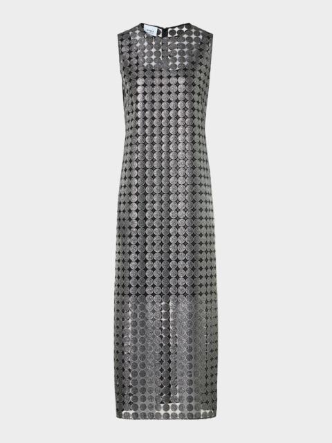 AKRIS Metallic Dot-on-Tulle Embroidered Midi-Dress