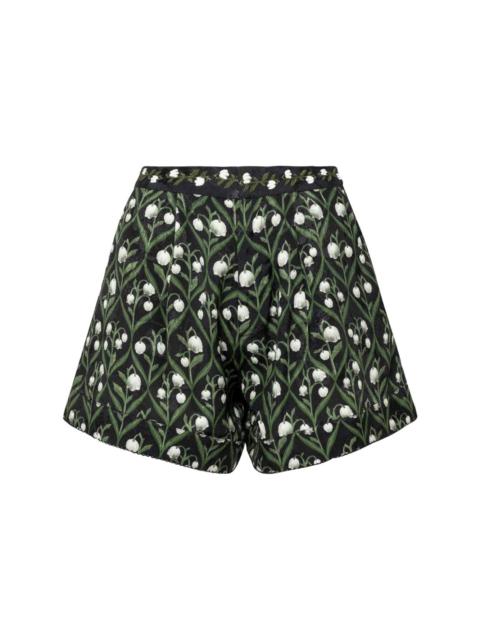 floral-embroidery high-waist shorts