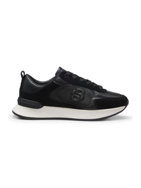 BOSS LEATHER AND SUEDE SNEAKERS WITH DOUBLE B MONOGRAM