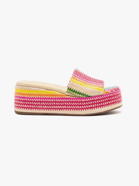Larroudé Alex Flatform Mule In Rainbow Raffia