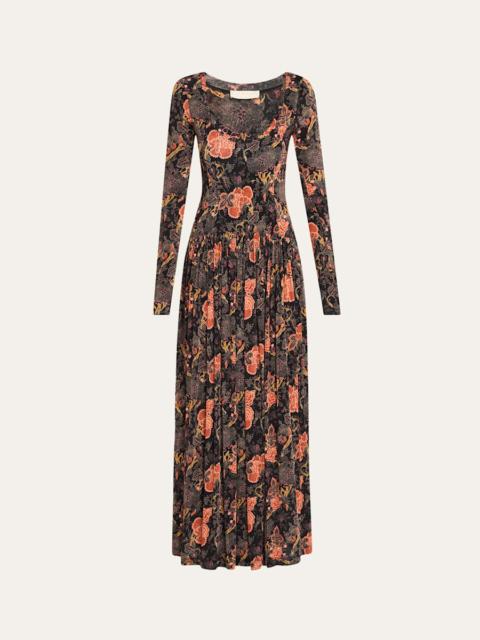 Amal Printed Long-Sleeve Jersey Maxi Dress