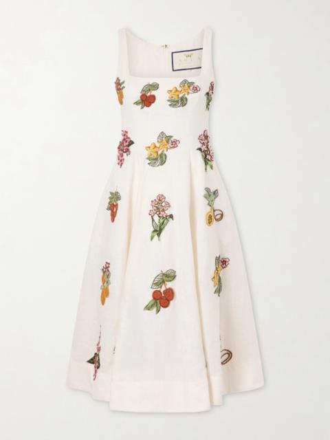 Agua by Agua Bendita Frontera Embellished Floral-appliqué Linen Midi Dress