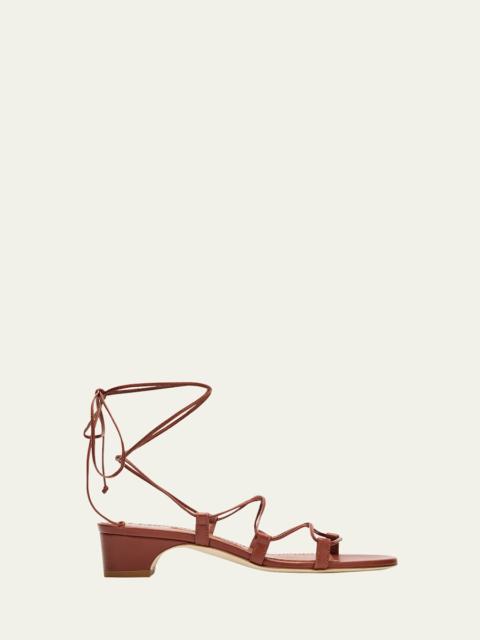 Manolo Blahnik Dellasan Leather Kitten-Heel Sandals