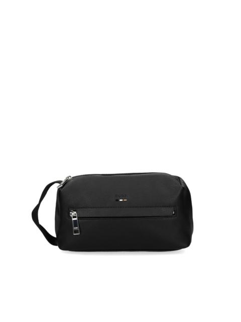 BOSS debossed-logo faux-leather washbag