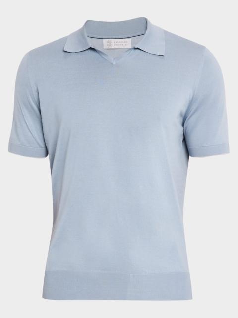 Brunello Cucinelli Men's Cotton Johnny Collar Polo Sweater