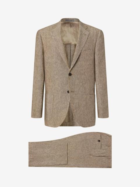 CORNELIANI Dark beige suit made from linen chambray