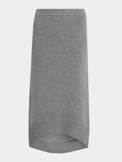 Victoria Beckham Wool-Blend Ribbed High-Low Midi Skirt