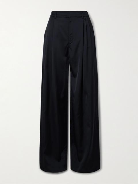 LIBEROWE Annie pleated satin-twill wide-leg pants Navy