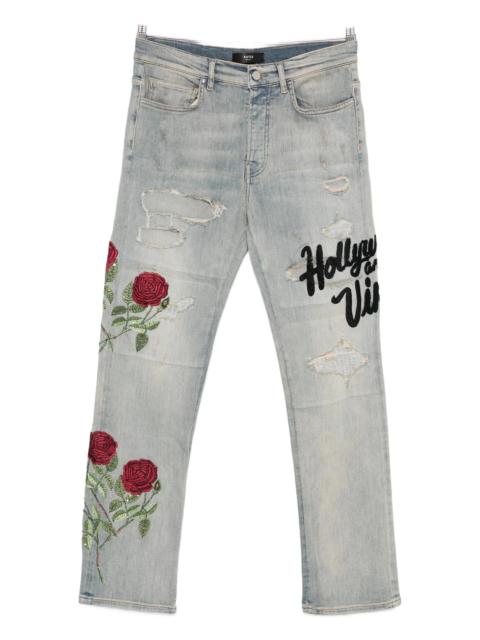 AMIRI Amiri Rose-embroidered Distressed Jeans