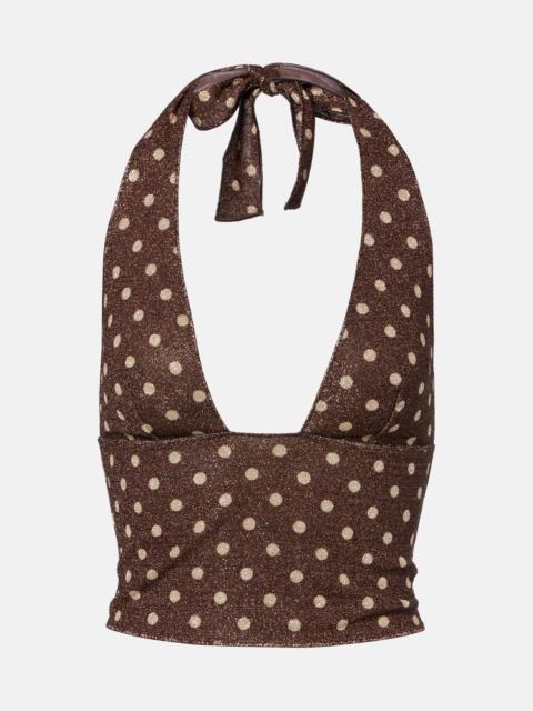 Oséree Lumière polka-dot halterneck crop top