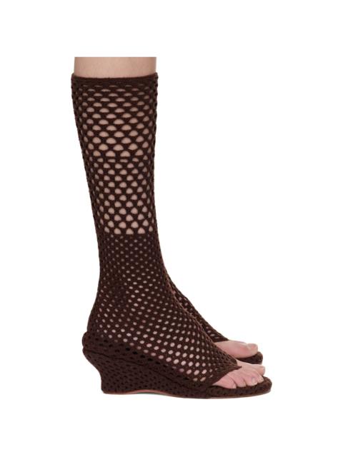 ISA BOULDER Brown Short Cable Knitted Heeled Sandals