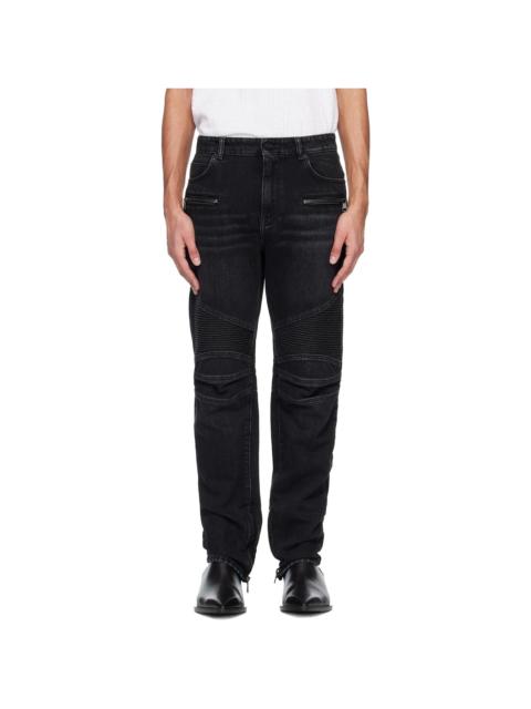 Balmain Black Vintage Denim Biker Jeans