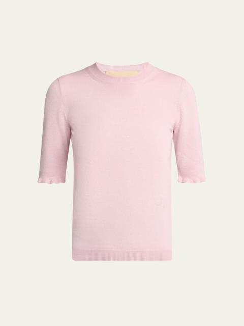 Valentino Ruffle Trim Half Sleeve Wool Top