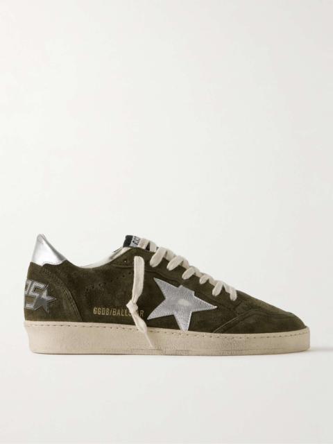 Ball Star Distressed Leather-Trimmed Suede Sneakers