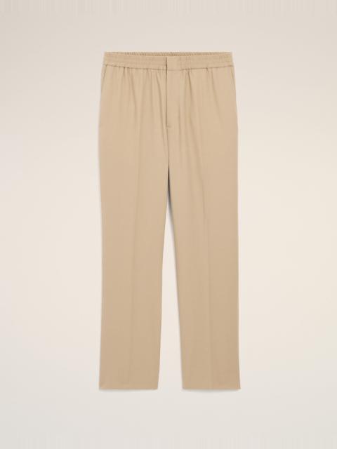 BEIGE WOOL ELASTICATED WAIST TROUSERS